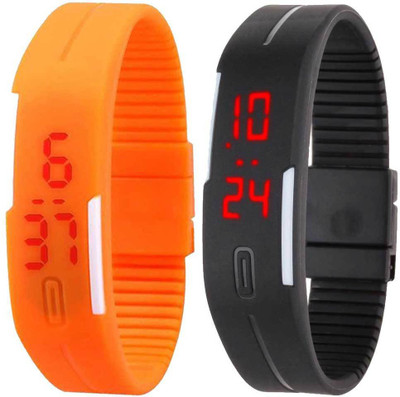 

Kissu Led Band Watch Combo of 2 Orange And Black Watch - For Couple