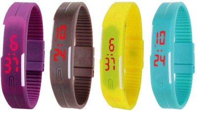 NS18 Silicone Led Magnet Band Watch Combo of 4 Purple, Brown, Yellow And Sky Blue Digital Watch  - For Couple   Watches  (NS18)