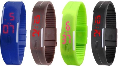 NS18 Silicone Led Magnet Band Combo of 4 Blue, Brown, Green And Black Digital Watch  - For Boys & Girls   Watches  (NS18)