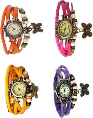 NS18 Vintage Butterfly Rakhi Combo of 4 Orange, Yellow, Pink And Purple Analog Watch  - For Women   Watches  (NS18)