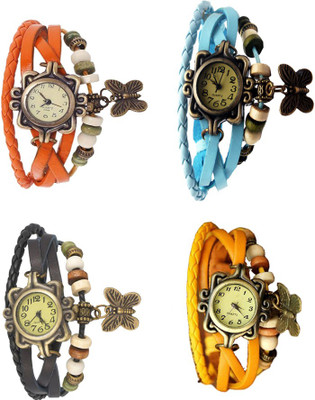 

Kissu Vintage Rakhi Combo of 4 Orange, Black, Sky Blue And Yellow Watch - For Women