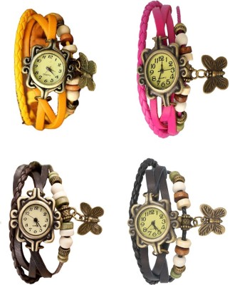 NS18 Vintage Butterfly Rakhi Combo of 4 Yellow, Brown, Pink And Black Analog Watch  - For Women   Watches  (NS18)