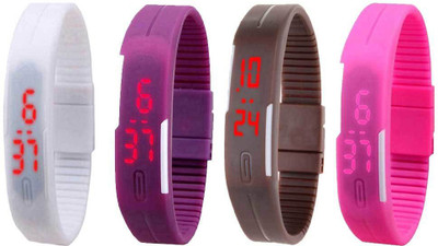 

Kissu Led Magnet Band Combo of 4 White, Purple, Brown And Pink Watch - For Men & Women