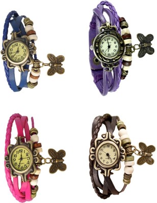 NS18 Vintage Butterfly Rakhi Combo of 4 Blue, Pink, Purple And Brown Analog Watch  - For Women   Watches  (NS18)