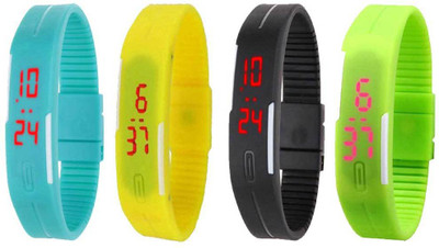 

NS18 Silicone Led Magnet Band Combo of 4 Sky Blue, Yellow, Black And Green Watch - For Boys & Girls