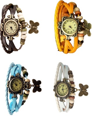 NS18 Vintage Butterfly Rakhi Combo of 4 Brown, Sky Blue, Yellow And White Analog Watch  - For Women   Watches  (NS18)