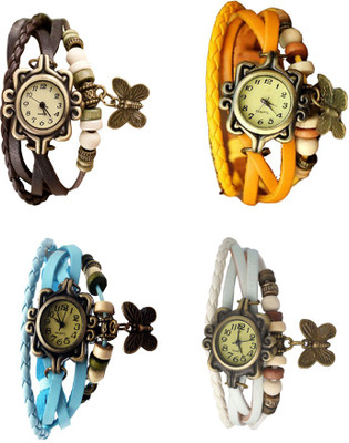 NS18 Vintage Butterfly Rakhi Combo of 4 Brown, Sky Blue, Yellow And White Analog Watch  - For Women   Watches  (NS18)