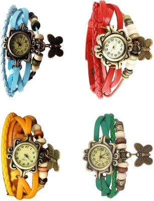 NS18 Vintage Butterfly Rakhi Combo of 4 Sky Blue, Yellow, Red And Green Analog Watch  - For Women   Watches  (NS18)