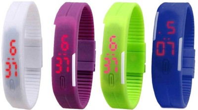 NS18 Silicone Led Magnet Band Combo of 4 White, Purple, Green And Blue Digital Watch  - For Boys & Girls   Watches  (NS18)