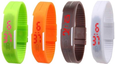 NS18 Silicone Led Magnet Band Combo of 4 Green, Orange, Brown And White Digital Watch  - For Boys & Girls   Watches  (NS18)