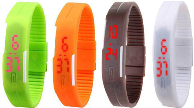 NS18 Silicone Led Magnet Band Combo of 4 Green, Orange, Brown And White Digital Watch  - For Boys & Girls   Watches  (NS18)