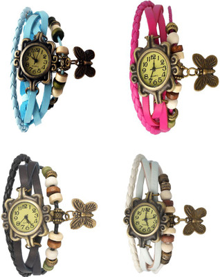 

Kissu Vintage Rakhi Combo of 4 Sky Blue, Black, Pink And White Watch - For Women