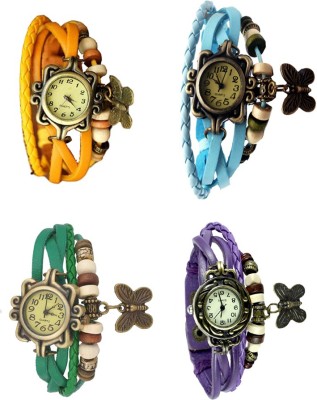 NS18 Vintage Butterfly Rakhi Combo of 4 Yellow, Green, Sky Blue And Purple Analog Watch  - For Women   Watches  (NS18)