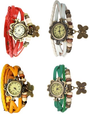 NS18 Vintage Butterfly Rakhi Combo of 4 Red, Yellow, White And Green Analog Watch  - For Women   Watches  (NS18)