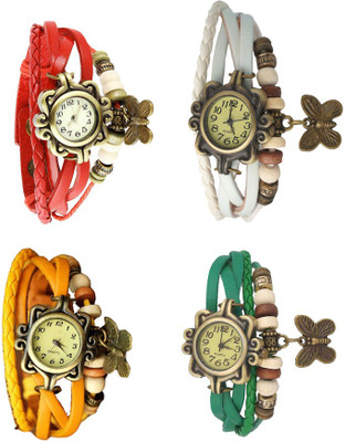 NS18 Vintage Butterfly Rakhi Combo of 4 Red, Yellow, White And Green Analog Watch  - For Women   Watches  (NS18)