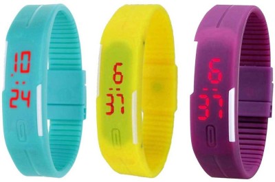 NS18 Silicone Led Magnet Band Combo of 3 Sky Blue, Yellow And Purple Digital Watch  - For Boys & Girls   Watches  (NS18)