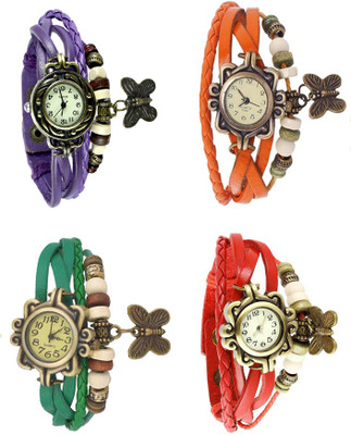 

NS18 Vintage Butterfly Rakhi Combo of 4 Purple, Green, Orange And Red Watch - For Women
