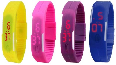 NS18 Silicone Led Magnet Band Combo of 4 Yellow, Pink, Purple And Blue Digital Watch  - For Boys & Girls   Watches  (NS18)