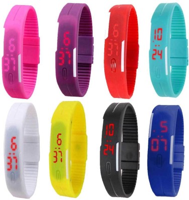 NS18 Silicone Led Magnet Band Combo of 8 Pink, Purple, Red, Sky Blue, White, Yellow, Blue And Black Digital Watch  - For Boys & Girls   Watches  (NS18)