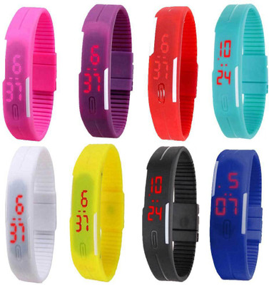 NS18 Silicone Led Magnet Band Combo of 8 Pink, Purple, Red, Sky Blue, White, Yellow, Blue And Black Digital Watch  - For Boys & Girls   Watches  (NS18)