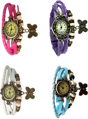 

NS18 Vintage Butterfly Rakhi Combo of 4 Pink, White, Purple And Sky Blue Watch - For Women
