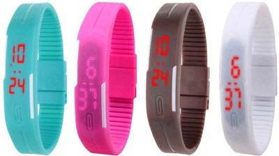 NS18 Silicone Led Magnet Band Combo of 4 Sky Blue, Pink, Brown And White Digital Watch  - For Boys & Girls   Watches  (NS18)