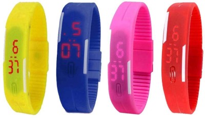 NS18 Silicone Led Magnet Band Watch Combo of 4 Yellow, Blue, Pink And Red Digital Watch  - For Couple   Watches  (NS18)