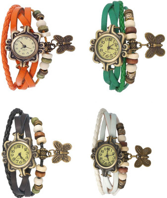 

Kissu Vintage Rakhi Combo of 4 Orange, Black, Green And White Watch - For Women
