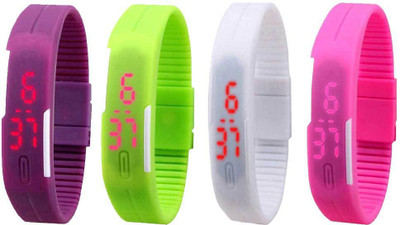 

NS18 Silicone Led Magnet Band Watch Combo of 4 Purple, Green, White And Pink Watch - For Couple