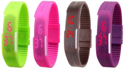 NS18 Silicone Led Magnet Band Watch Combo of 4 Green, Pink, Brown And Purple Digital Watch  - For Couple   Watches  (NS18)
