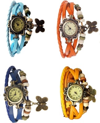 NS18 Vintage Butterfly Rakhi Combo of 4 Sky Blue, Blue, Orange And Yellow Analog Watch  - For Women   Watches  (NS18)
