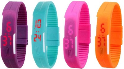 NS18 Silicone Led Magnet Band Combo of 4 Purple, Sky Blue, Pink And Orange Digital Watch  - For Boys & Girls   Watches  (NS18)