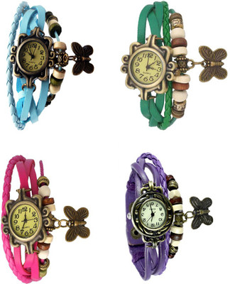 

Kissu Vintage Rakhi Combo of 4 Sky Blue, Pink, Green And Purple Watch - For Women