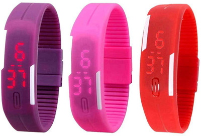

NS18 Silicone Led Magnet Band Combo of 3 Purple, Pink And Red Watch - For Boys & Girls