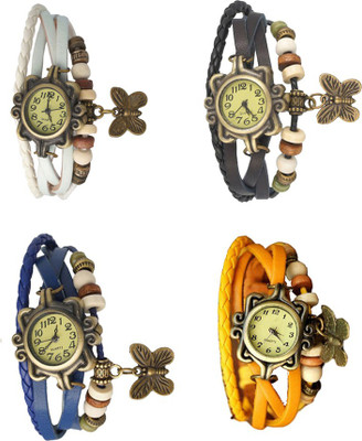 

NS18 Vintage Butterfly Rakhi Combo of 4 White, Blue, Black And Yellow Watch - For Women
