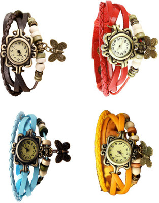 

Kissu Vintage Rakhi Combo of 4 Brown, Sky Blue, Red And Yellow Watch - For Women