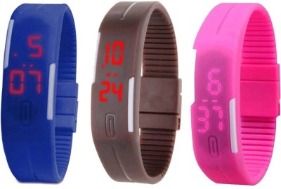 

Kissu Led Band Watch Combo of 3 Blue, Brown And Pink Watch - For Couple