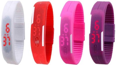 NS18 Silicone Led Magnet Band Watch Combo of 4 White, Red, Pink And Purple Digital Watch  - For Couple   Watches  (NS18)