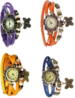 NS18 Vintage Butterfly Rakhi Combo of 4 Purple, Yellow, Orange And Blue Analog Watch  - For Women   Watches  (NS18)