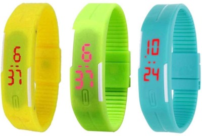 NS18 Silicone Led Magnet Band Combo of 3 Yellow, Green And Sky Blue Digital Watch  - For Boys & Girls   Watches  (NS18)
