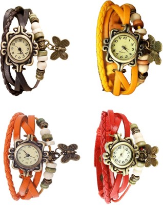 NS18 Vintage Butterfly Rakhi Combo of 4 Brown, Orange, Yellow And Red Analog Watch  - For Women   Watches  (NS18)