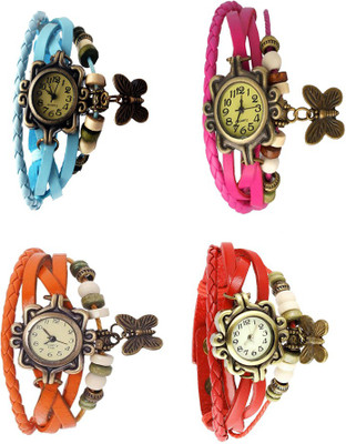 

Kissu Vintage Rakhi Combo of 4 Sky Blue, Orange, Pink And Red Watch - For Women