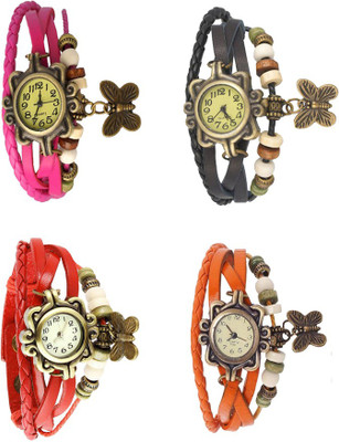 

Kissu Vintage Rakhi Combo of 4 Pink, Red, Black And Orange Watch - For Women