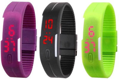 NS18 Silicone Led Magnet Band Combo of 3 Purple, Black And Green Digital Watch  - For Boys & Girls   Watches  (NS18)