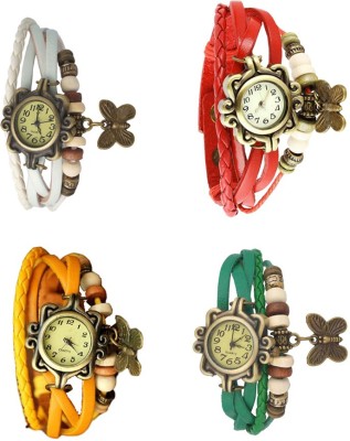 NS18 Vintage Butterfly Rakhi Combo of 4 White, Yellow, Red And Green Analog Watch  - For Women   Watches  (NS18)