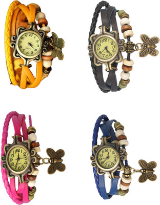 

Kissu Vintage Rakhi Combo of 4 Yellow, Pink, Black And Blue Watch - For Women