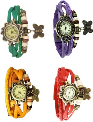 NS18 Vintage Butterfly Rakhi Combo of 4 Green, Yellow, Purple And Red Analog Watch  - For Women   Watches  (NS18)
