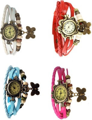 NS18 Vintage Butterfly Rakhi Combo of 4 White, Sky Blue, Red And Pink Analog Watch  - For Women   Watches  (NS18)
