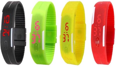 NS18 Silicone Led Magnet Band Watch Combo of 4 Black, Green, Yellow And Red Digital Watch  - For Couple   Watches  (NS18)