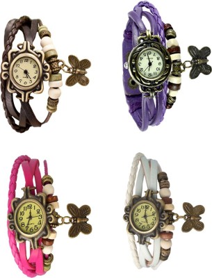 NS18 Vintage Butterfly Rakhi Combo of 4 Brown, Pink, Purple And White Analog Watch  - For Women   Watches  (NS18)